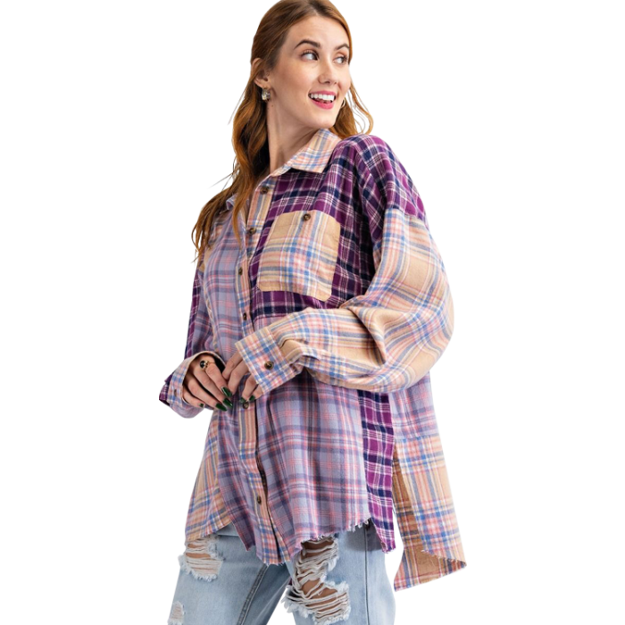 Easel Plaid Button Down Lilac Purple Four Seasons Wholesale Tanning