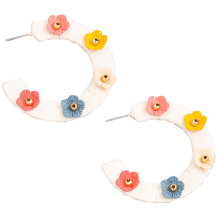 Earrings Circle Hoops Flower Beads