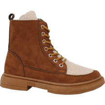 Boots Suede Combat Sherpa Lace Up Brown