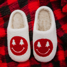 Slippers Fuzzy Christmas Happy Face