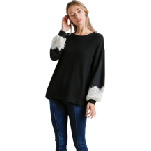 Umgee Knit Tunic with Lace Sleeves Black