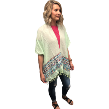Kimono Embroidered with Tassels Mint