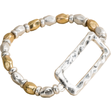 Bracelet Hammered Rectangle Worn-Silver/Gold