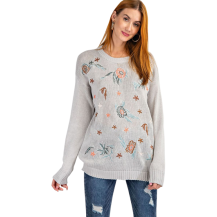 Easel Embroidered Sweater Heather Grey