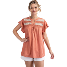 Easel Smocked Crochet Top Coral