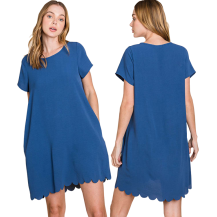 Cotton Bleu Dress Scallop Vintage Navy