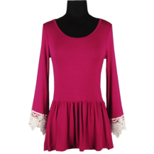 Lightweight Knit Top with Lace Magenta