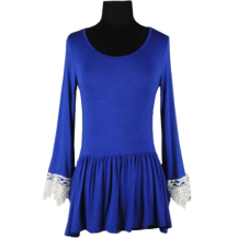 Lightweight Knit Top with Lace Royal Blue