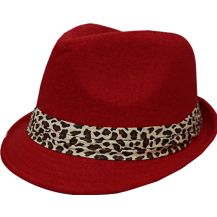 Fedora Hat with Leopard Band Red