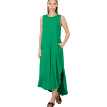 Maxi Dress Side Slit with Pockets Kelly Green