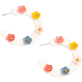 Earrings Circle Hoops Flower Beads