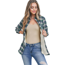 Flannel Plaid Shirt Sherpa Lined Green