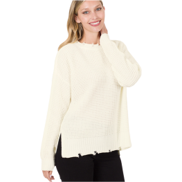 Top Sweater Distressed Waffle Ivory