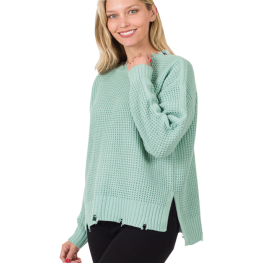 Top Sweater Distressed Waffle Sage