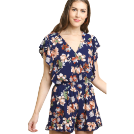Umgee Romper Ruffle Floral Navy Mix
